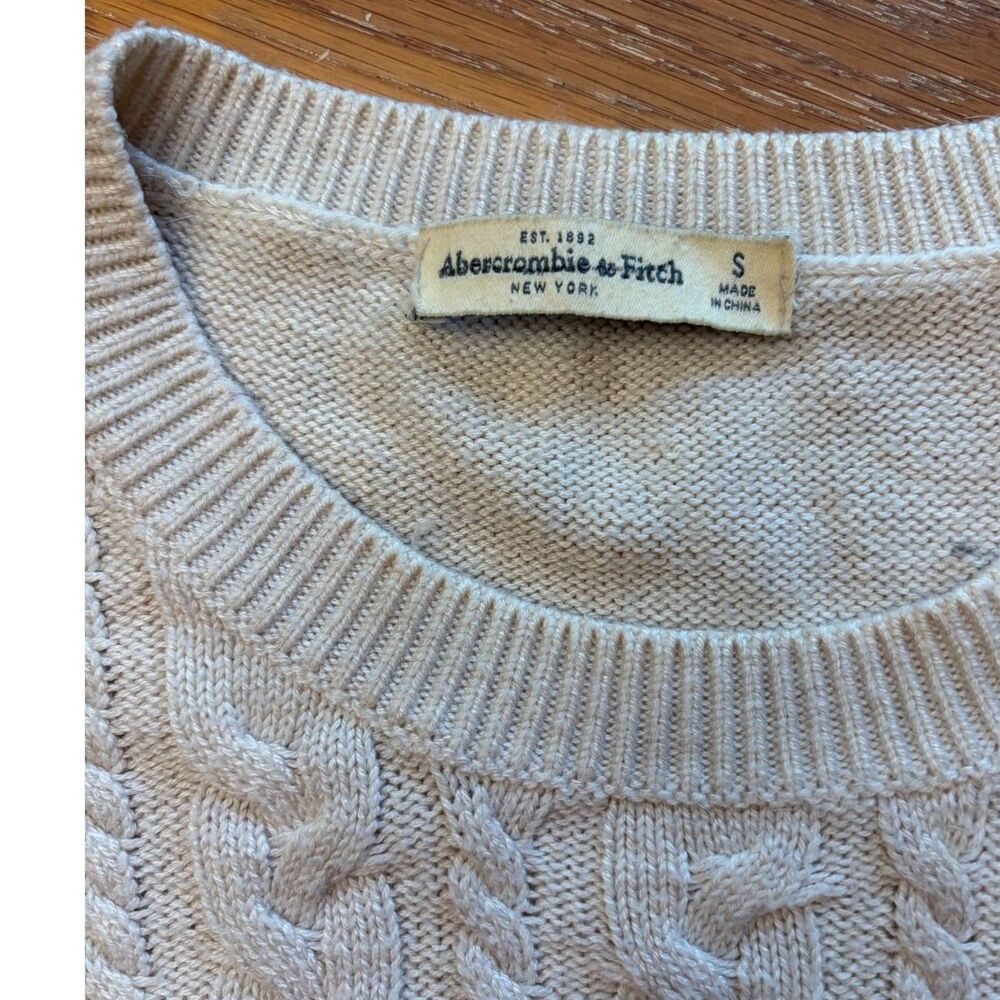 Vintage Y2K Abercrombie Fitch Cable Knit Crewneck Sweater S Cream Alpaca Blend - Picture 3 of 12